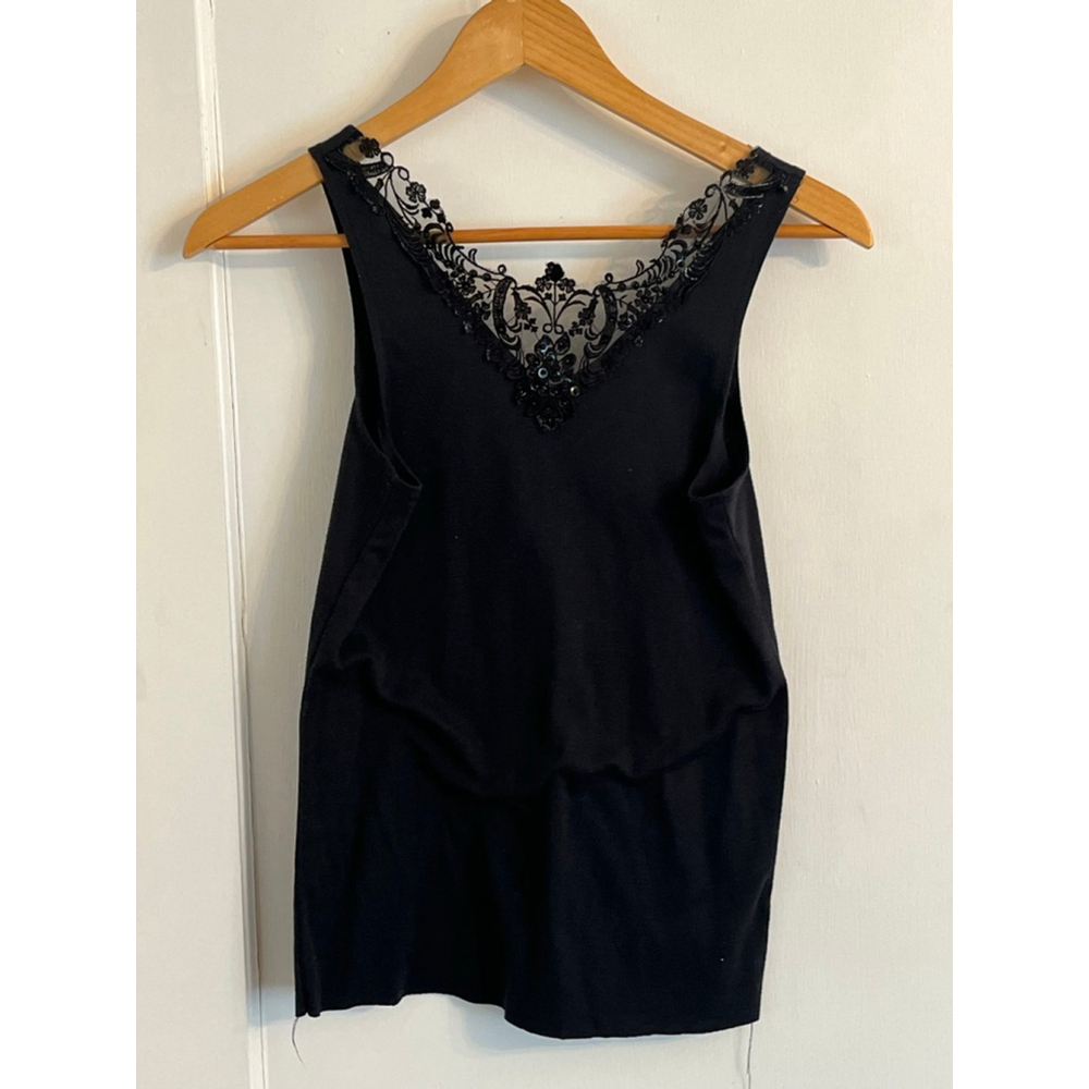 Vintage Lu-Den Casuals Womens Size Medium Black Beaded Lace Camisole Tank